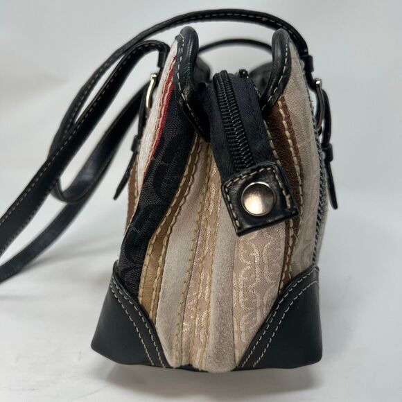 FOSSIL Bag Women's Leather Suede Textile Patchwork Logo Striped Shoulder Purse - Picture 11 of 14